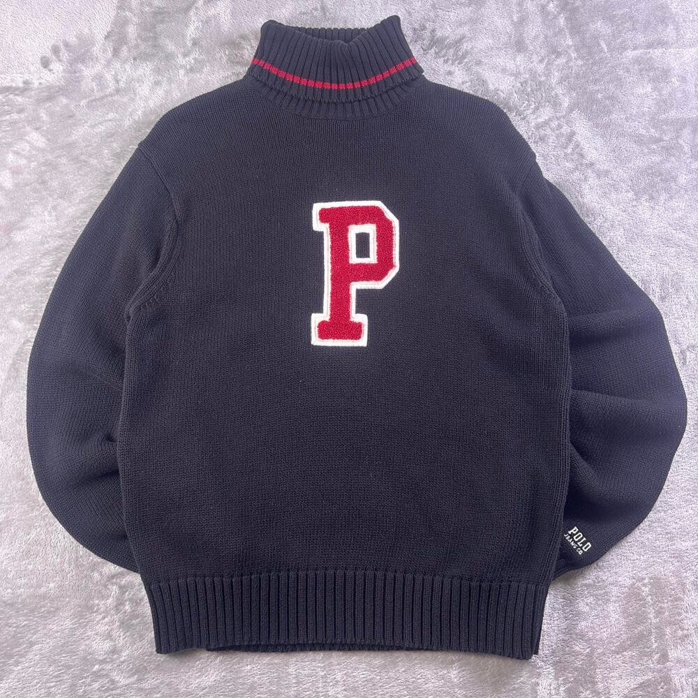 Vintage Polo Jeans Co Ralph Lauren Big P Turtleneck Sweater Mens Medium Black
